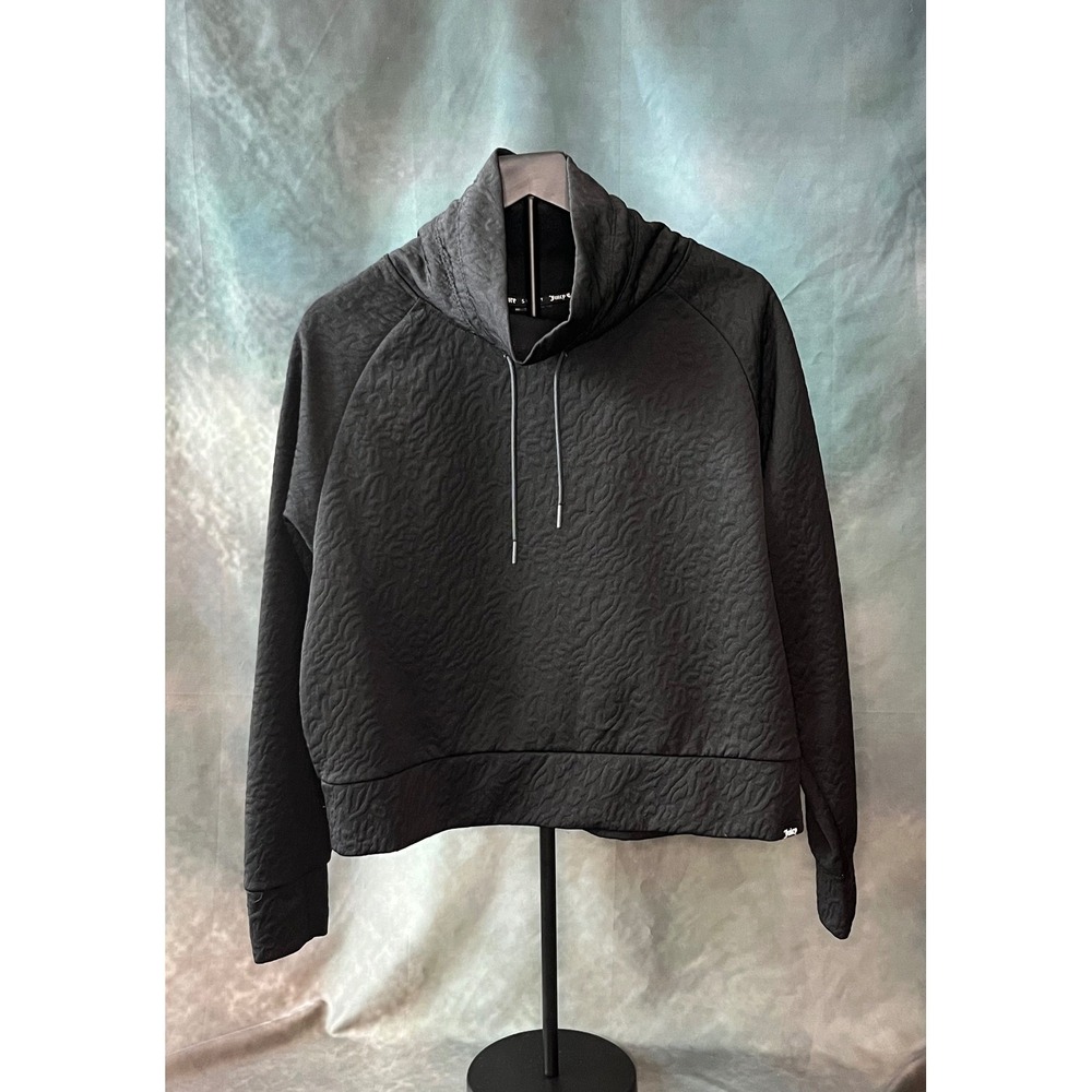 Juicy Couture Quilted Cropped Sweatshirt Black Mock Neck Thumbhole Pullover XL